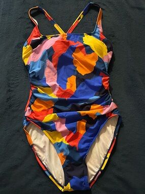 NWT Nautica Abstract Print One Piece Swimsuit Open Back Size Large